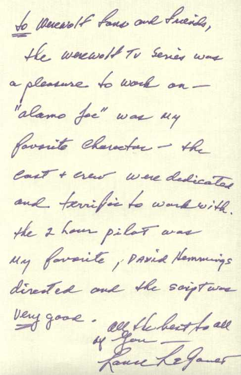 Message from Lance to Werewolf fans